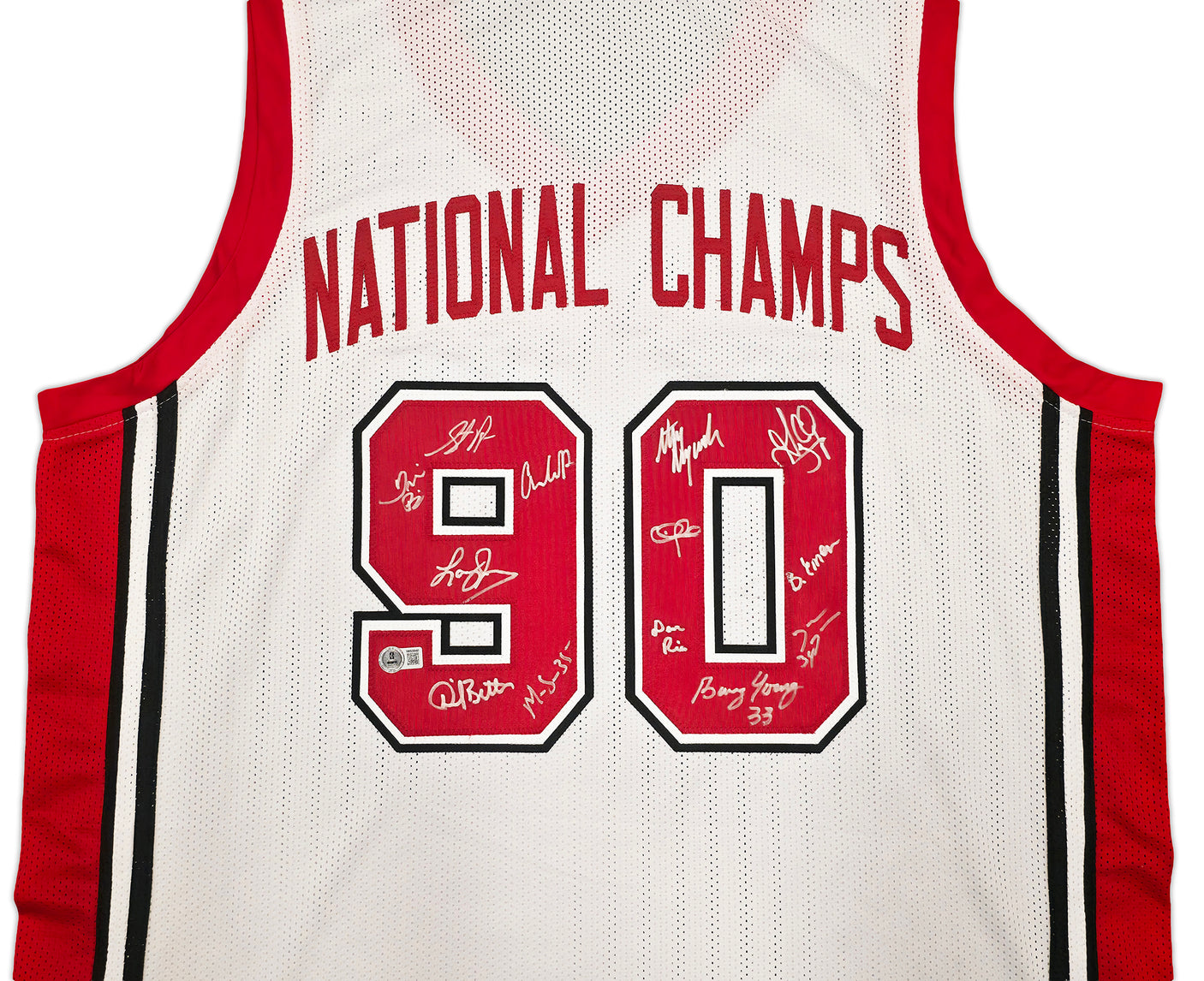 UNLV Runnin Rebels 1990 NCAA Champions Autographed White Jersey With 13 Signatures Including Larry Johnson Beckett BAS Witness Stock #252796