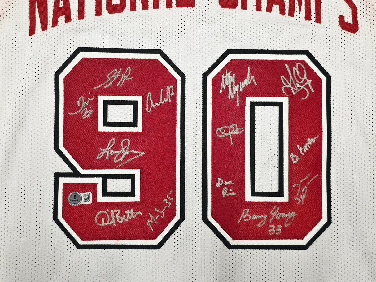 UNLV Runnin Rebels 1990 NCAA Champions Autographed White Jersey With 13 Signatures Including Larry Johnson Beckett BAS Witness Stock #252796