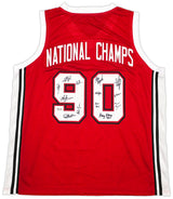 UNLV Runnin Rebels 1990 NCAA Champions Autographed Red Jersey With 13 Signatures Including Larry Johnson Beckett BAS Witness Stock #252797