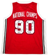 UNLV Runnin Rebels 1990 NCAA Champions Autographed Red Jersey With 13 Signatures Including Larry Johnson Beckett BAS Witness Stock #252797