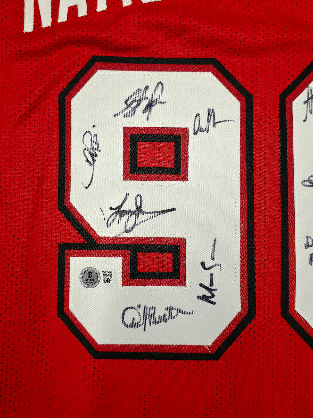 UNLV Runnin Rebels 1990 NCAA Champions Autographed Red Jersey With 13 Signatures Including Larry Johnson Beckett BAS Witness Stock #252797