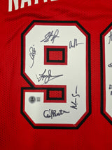 UNLV Runnin Rebels 1990 NCAA Champions Autographed Red Jersey With 13 Signatures Including Larry Johnson Beckett BAS Witness Stock #252797