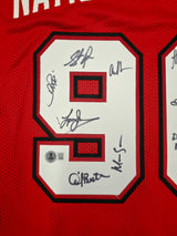 UNLV Runnin Rebels 1990 NCAA Champions Autographed Red Jersey With 13 Signatures Including Larry Johnson Beckett BAS Witness Stock #252797