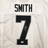 Las Vegas Raiders Geno Smith Autographed White Jersey Beckett BAS Witness Stock #253487