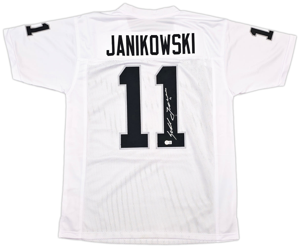 Oakland Raiders Sebastian Janikowski Autographed White Jersey Beckett BAS QR Stock #253390