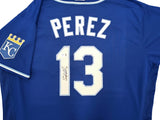 Kansas City Royals Salvador Perez Autographed Blue Nike Authentic Collection Jersey Size 52 Beckett BAS Witness Stock #253493