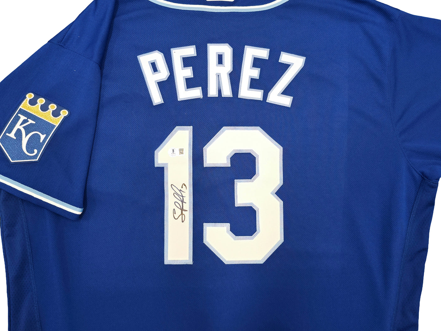 Kansas City Royals Salvador Perez Autographed Blue Nike Authentic Collection Jersey Size 52 Beckett BAS Witness Stock #253493