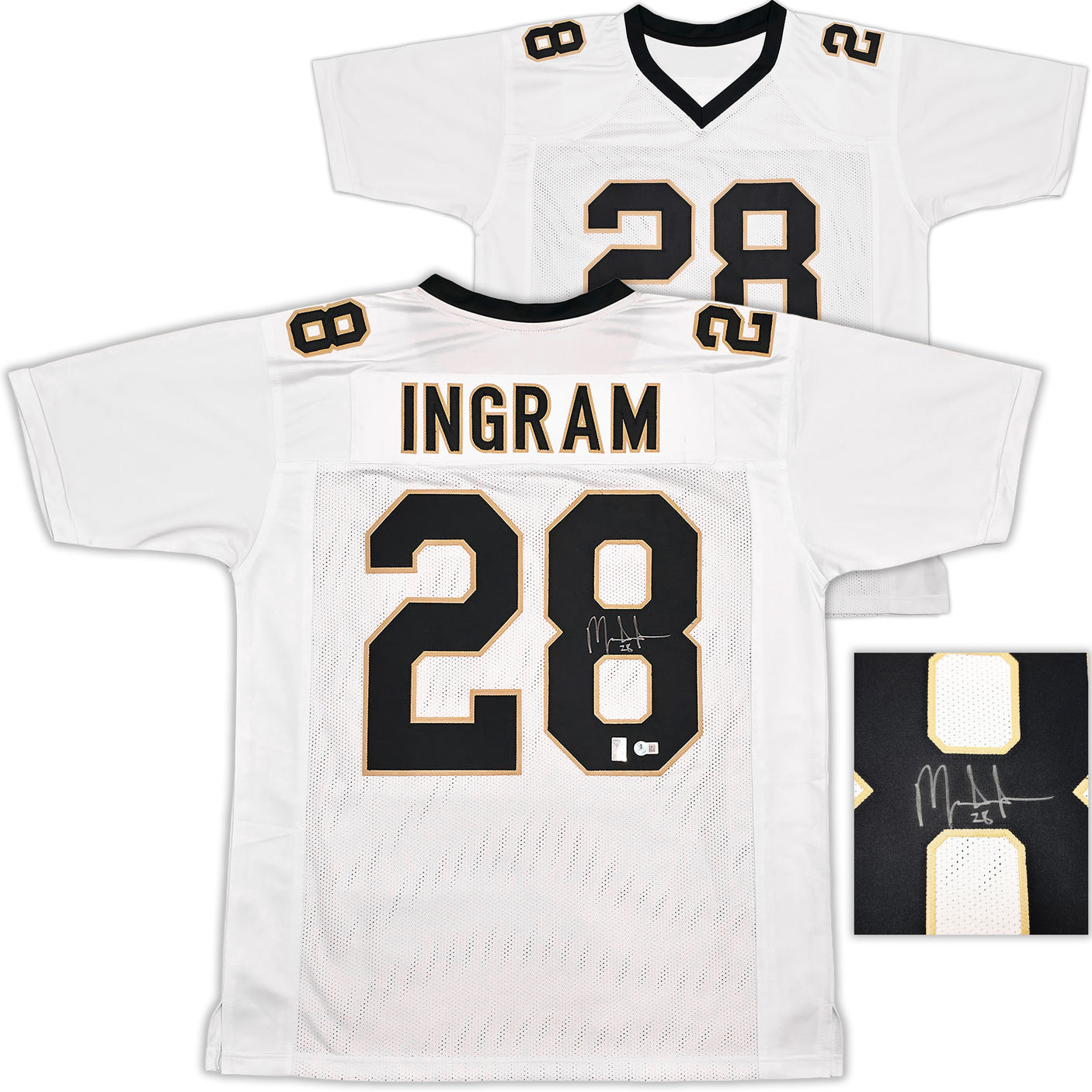 New Orleans Saints Mark Ingram Autographed White Jersey Beckett BAS QR Stock #253482