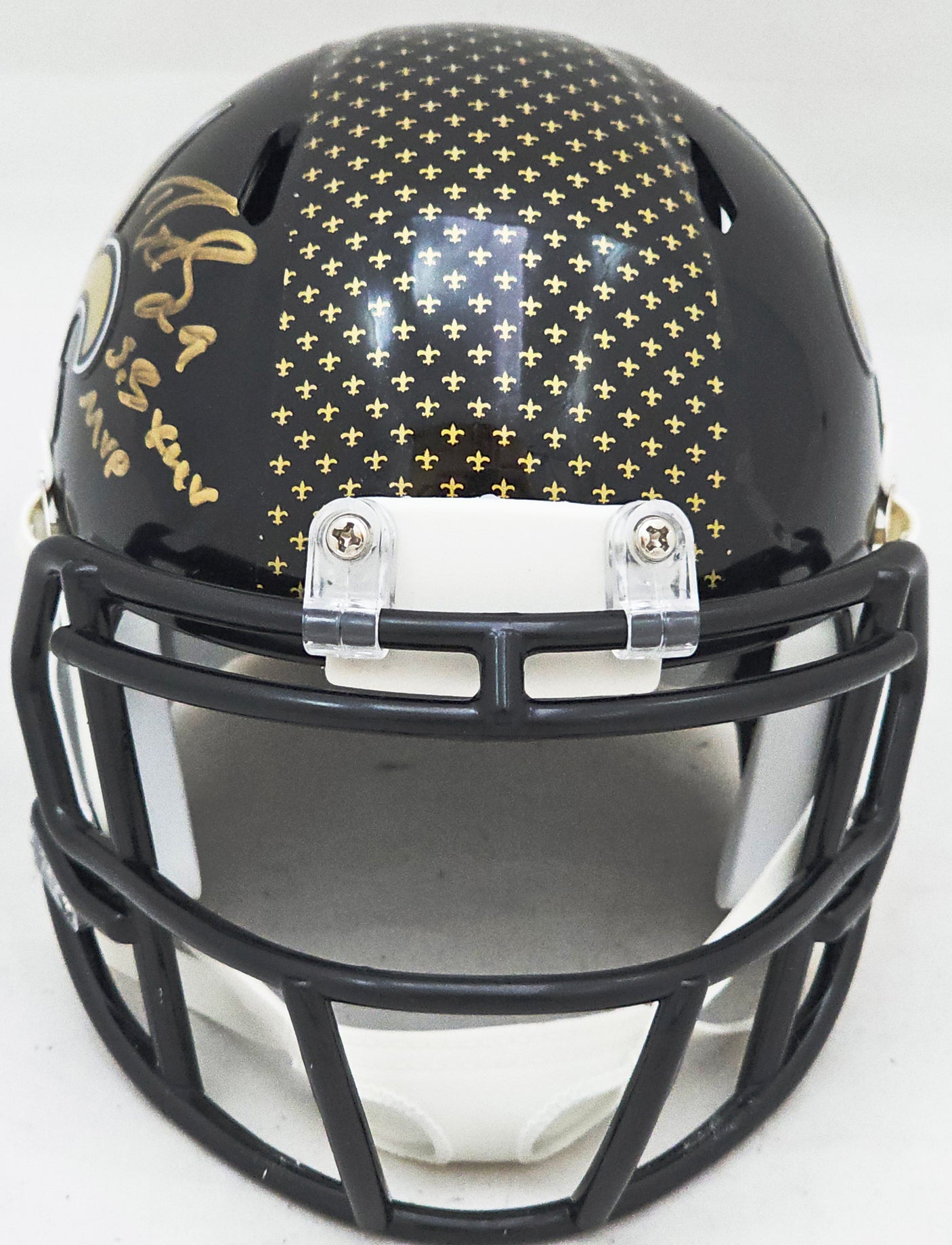 Drew Brees Autographed New Orleans Saints 2022 Alternate Black Speed Mini Helmet "SB XLIV MVP" Beckett BAS Witness Stock #220586