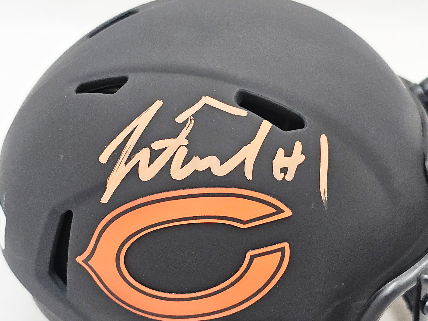 Justin Fields Autographed Chicago Bears Eclipse Black Speed Mini Helmet Beckett BAS QR Stock #220594