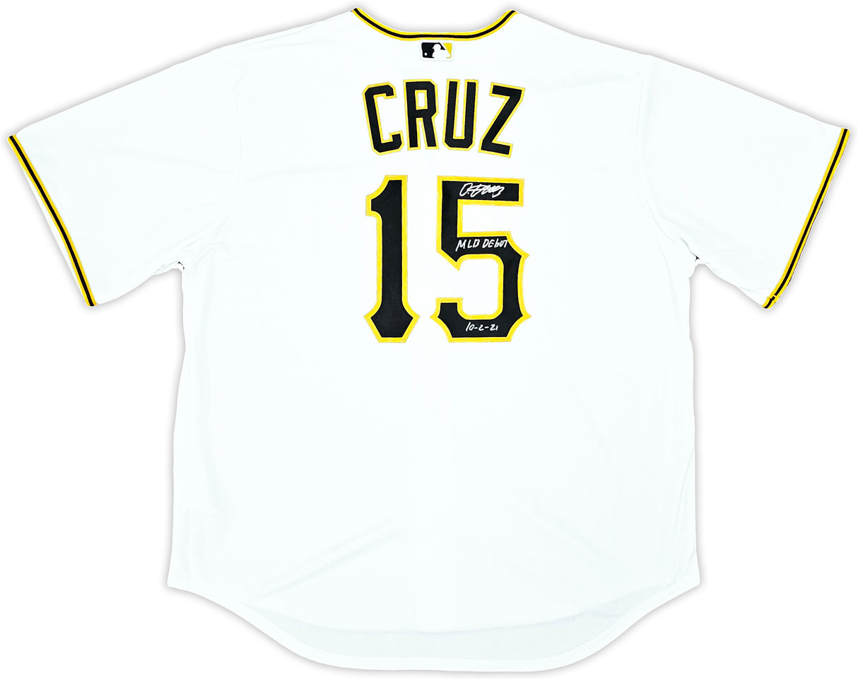 Pittsburgh Pirates Oneil Cruz Autographed White Nike Jersey Size XL "MLB Debut 10-2-21" Beckett BAS QR Stock #220603