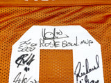 2005 CFB National Champions Texas Longhorns Autographed Orange Jersey With 24 Signatures Including Vince Young Beckett BAS QR Stock #234967