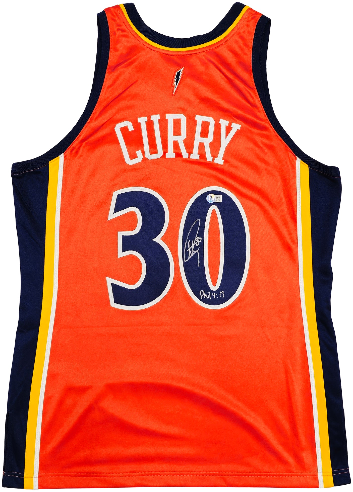 Golden State Warriors Stephen Curry Autographed Orange Authentic Mitchell & Ness 2009-10 HWC Authentic Rookie Jersey Size 44 "Bible Verse" Beckett BAS QR Stock #234958