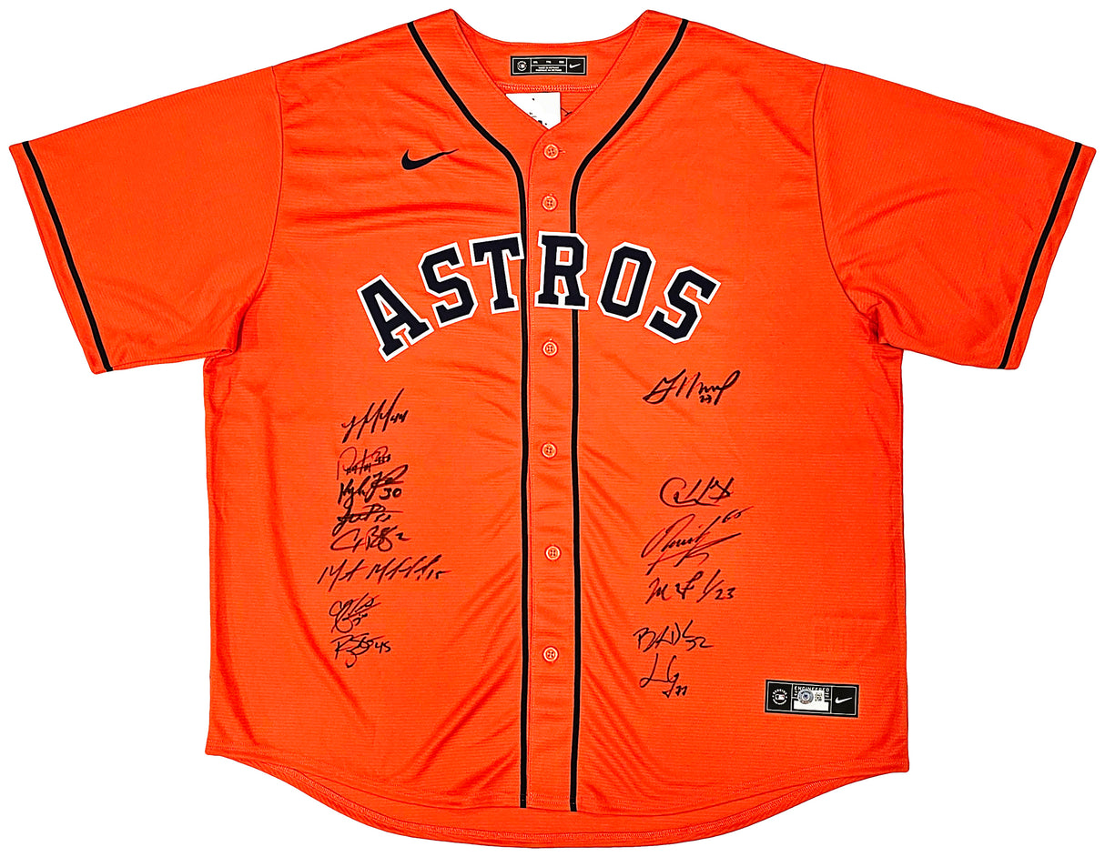 Houston Astros 2022 World Series Champion Autographed Orange Nike Jersey Size XXL With 14 Signatures Including Jose Altuve & Yordan Alvarez Beckett BAS Witness Stock #220890