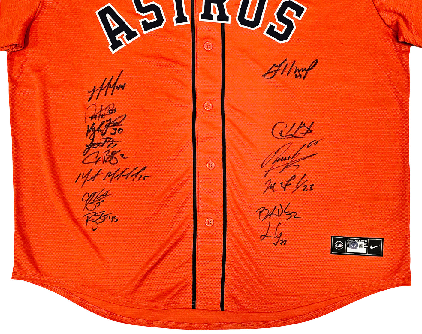 Houston Astros 2022 World Series Champion Autographed Orange Nike Jersey Size XXL With 14 Signatures Including Jose Altuve & Yordan Alvarez Beckett BAS Witness Stock #220890