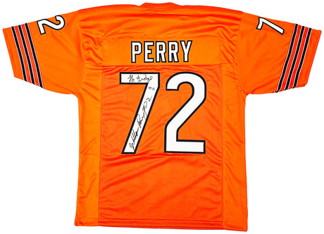 Chicago Bears William Perry Autographed Orange Jersey "The Fridge" Beckett BAS Witness Stock #220901