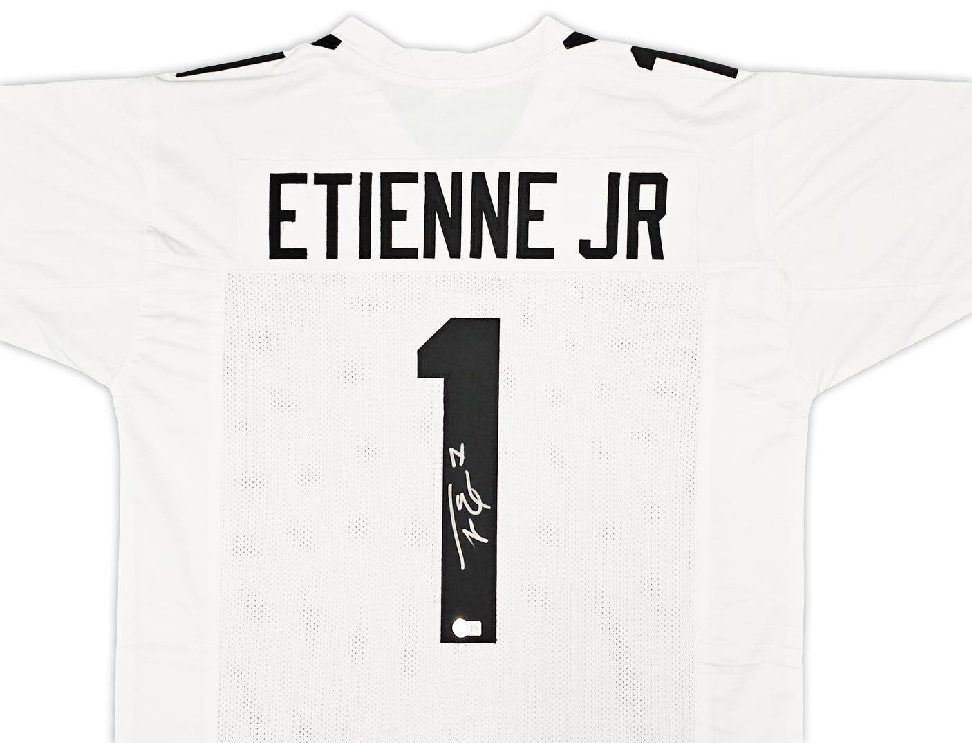 Jacksonville Jaguars Travis Etienne Autographed White Jersey Beckett BAS Witness Stock #220897