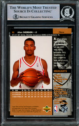 Allen Iverson Autographed 1996-97 Upper Deck Rookie Card #91 Philadelphia 76ers Beckett BAS Stock #209783