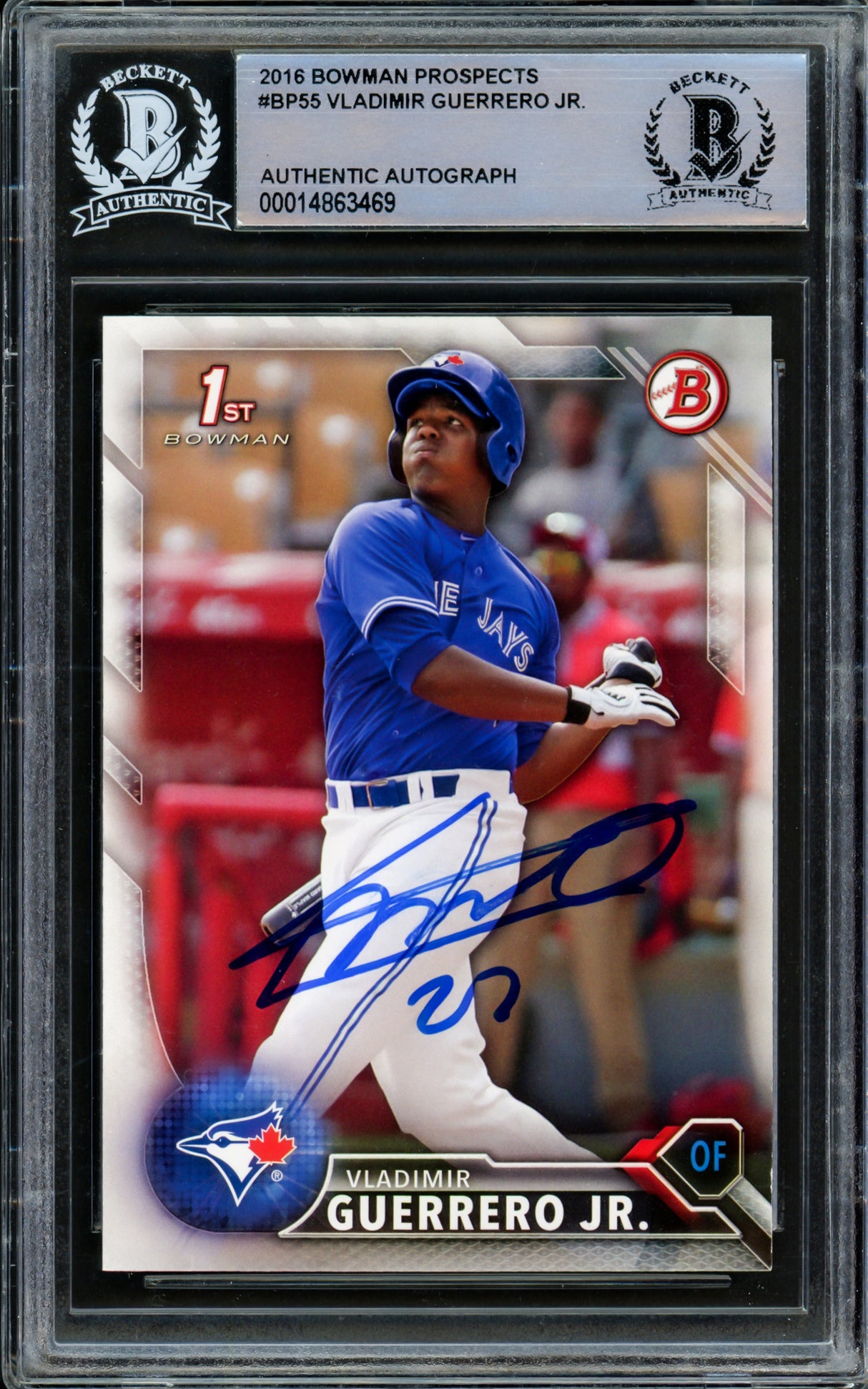 Vladimir Guerrero Jr. Autographed 2016 Bowman Prospects Rookie Card #BP55 Toronto Blue Jays Beckett BAS Stock #209784