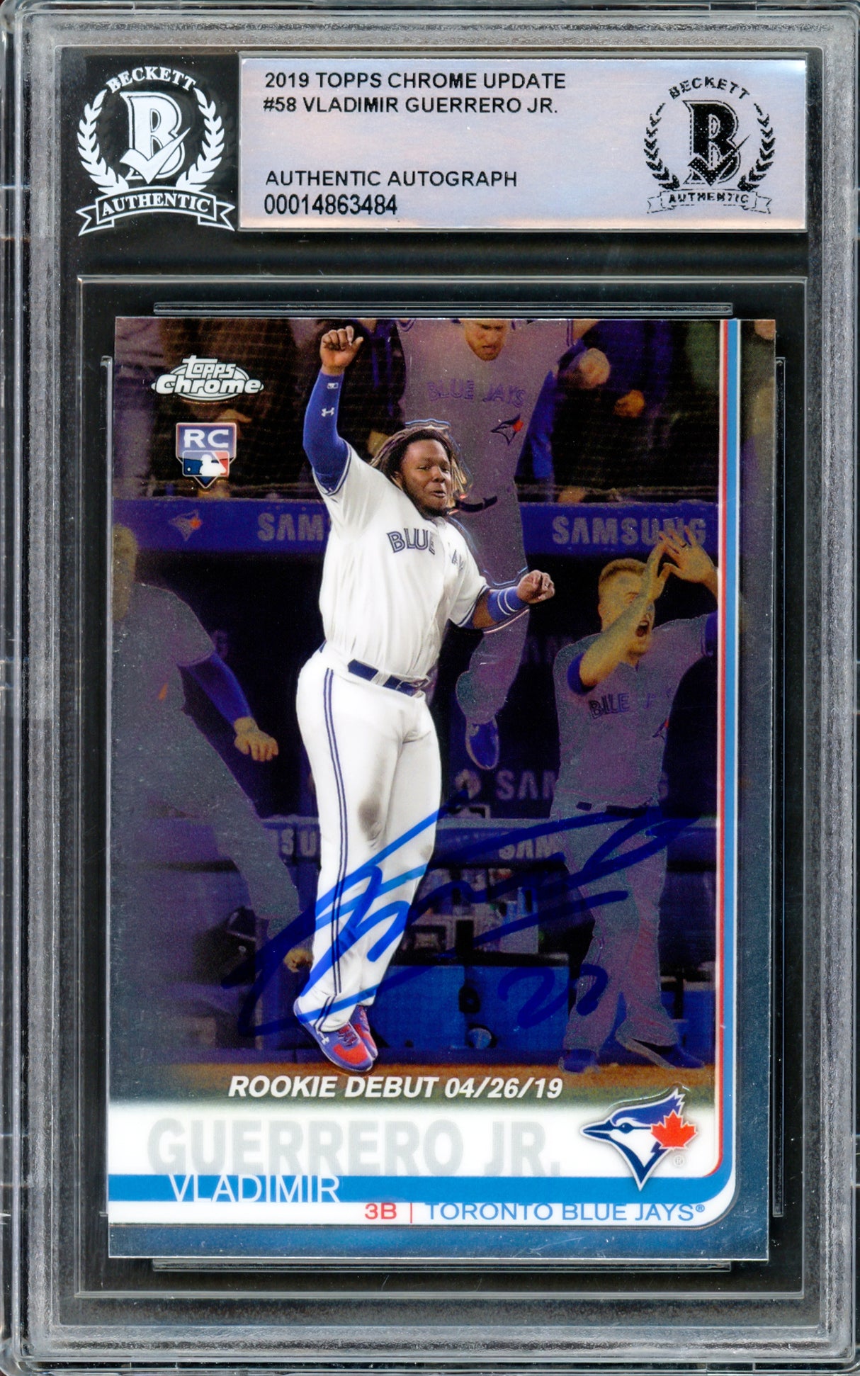 Vladimir Guerrero Jr. Autographed 2019 Topps Chrome Update Rookie Card #58 Toronto Blue Jays Beckett BAS Stock #209785