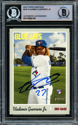 Vladimir Guerrero Jr. Autographed 2019 Topps Heritage Rookie Card #504 Toronto Blue Jays Beckett BAS Stock #209790
