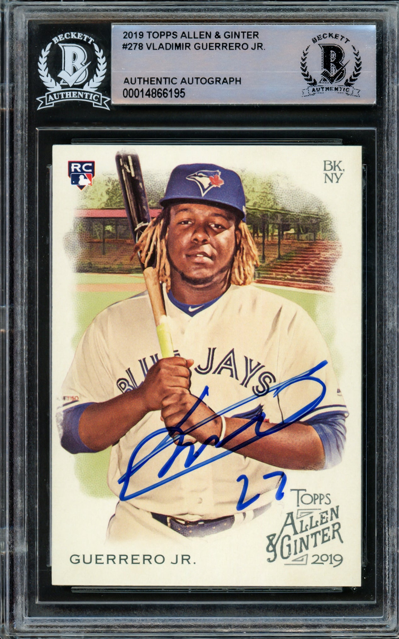 Vladimir Guerrero Jr. Autographed 2019 Topps Allen & Ginter Rookie Card #278 Toronto Blue Jays Beckett BAS Stock #209791