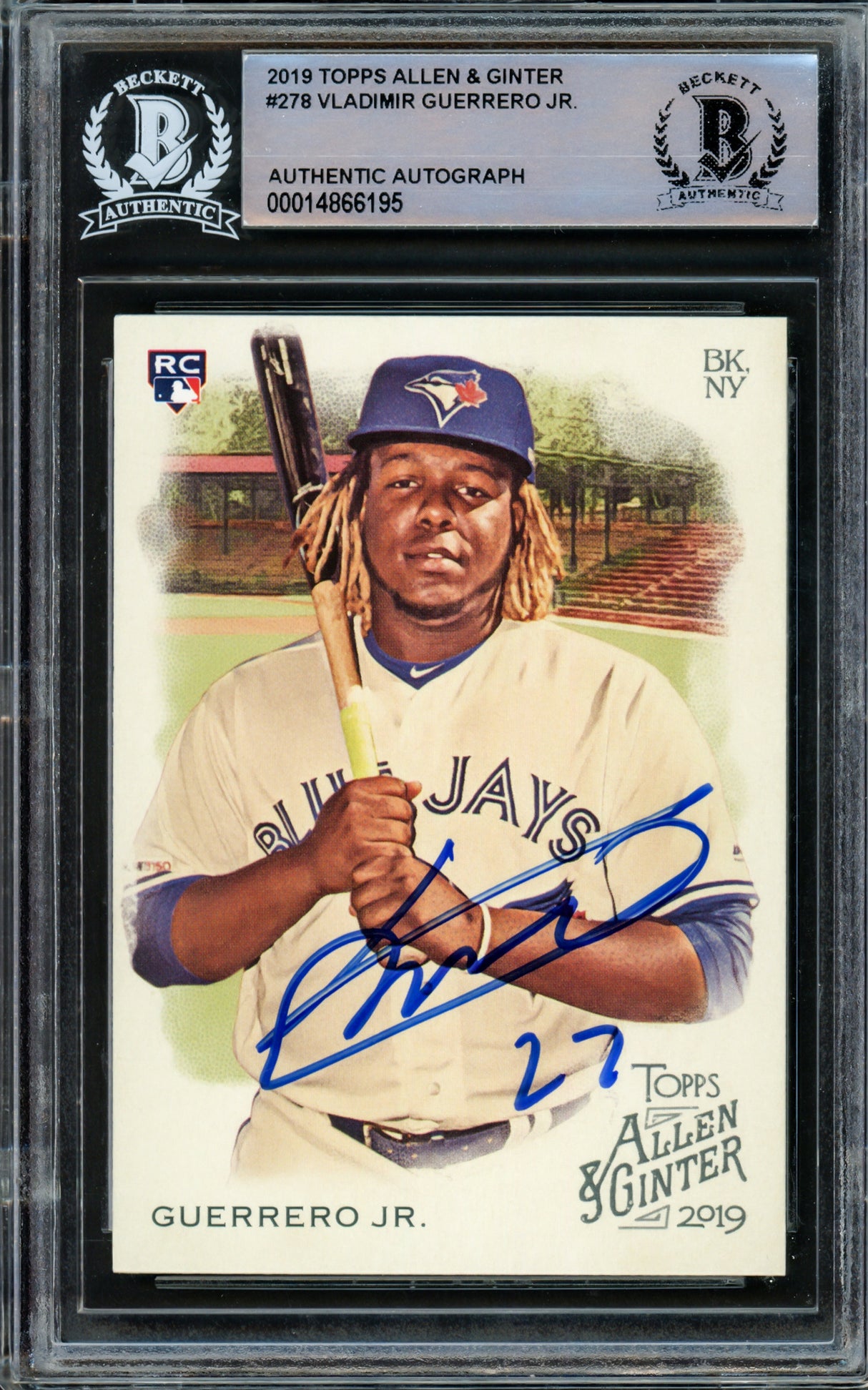 Vladimir Guerrero Jr. Autographed 2019 Topps Allen & Ginter Rookie Card #278 Toronto Blue Jays Beckett BAS Stock #209791