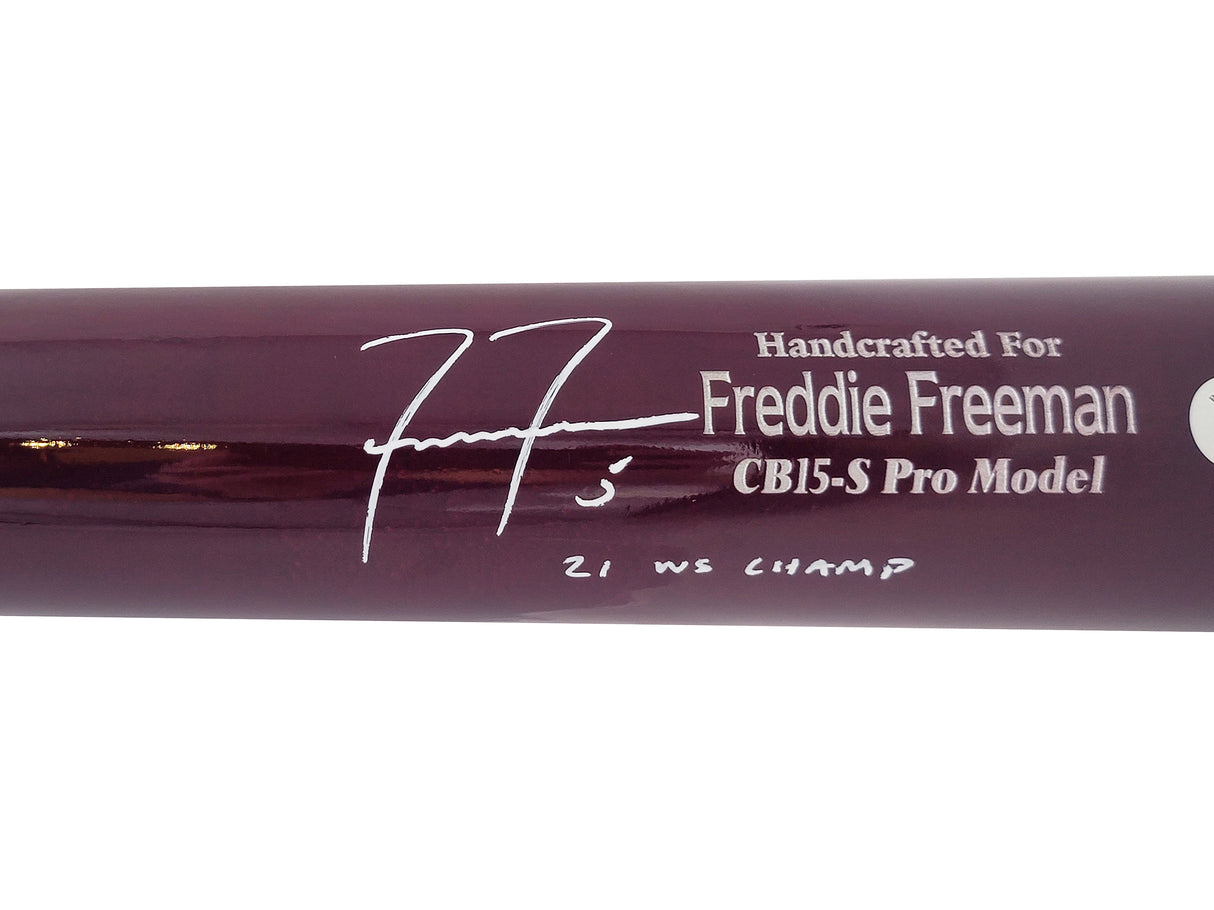 Freddie Freeman Autographed Red & Blue Marucci Game Model Bat Los Angeles Dodgers "21 WS Champs" Beckett BAS QR Stock #209155