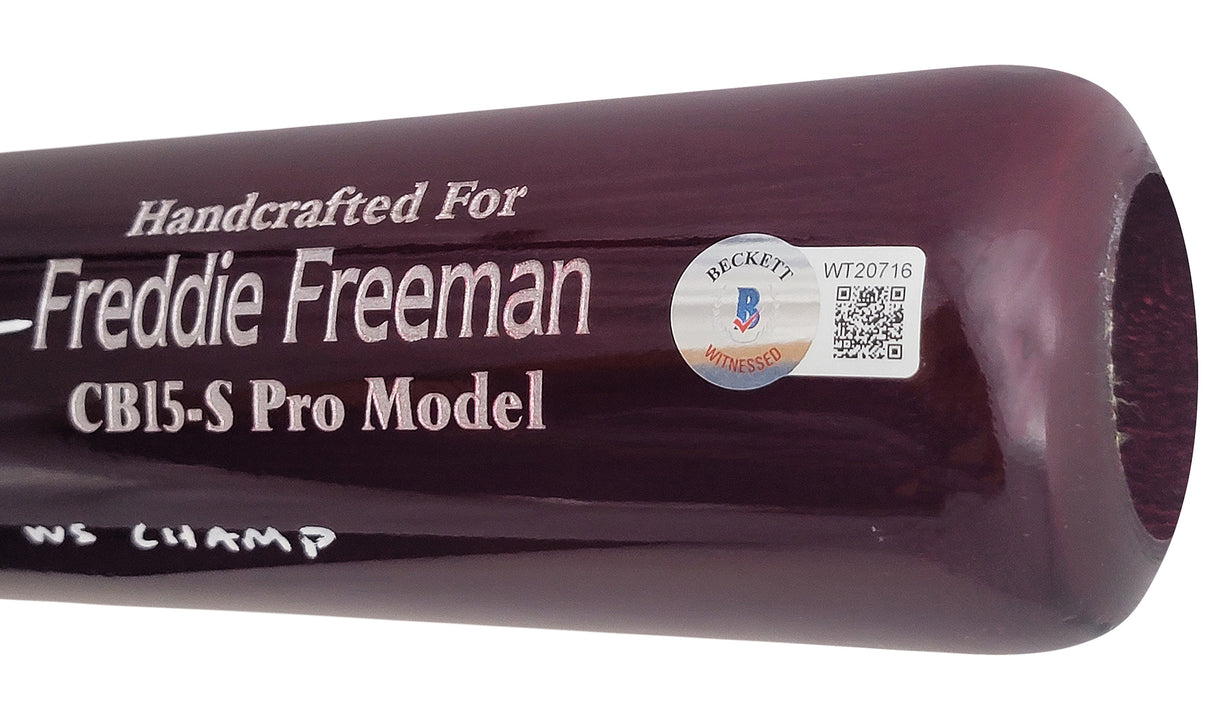 Freddie Freeman Autographed Red & Blue Marucci Game Model Bat Los Angeles Dodgers "21 WS Champs" Beckett BAS QR Stock #209155