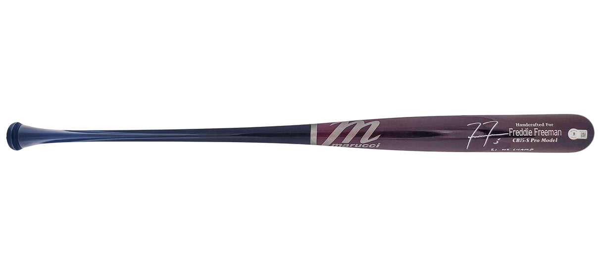 Freddie Freeman Autographed Red & Blue Marucci Game Model Bat Los Angeles Dodgers "21 WS Champs" Beckett BAS QR Stock #209155