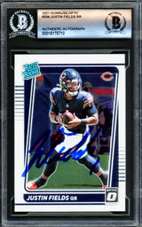 Justin Fields Autographed 2021 Donruss Optic Rookie Card #204 Chicago Bears Beckett BAS Stock #221182