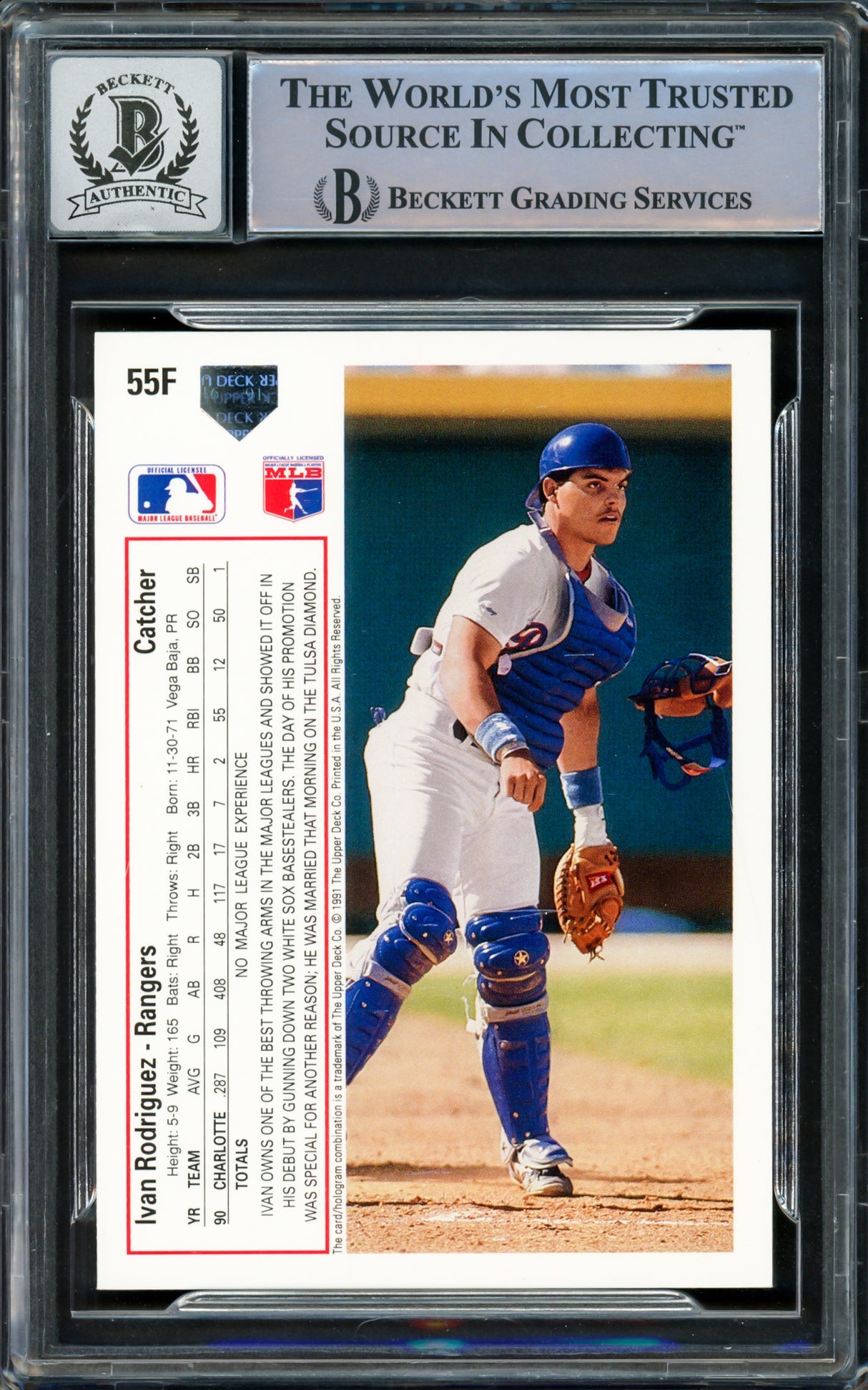 Ivan Rodriguez Autographed 1991 Upper Deck Final Edition Rookie Card #55F Texas Rangers Auto Grade Gem Mint 10 Beckett BAS Stock #221311