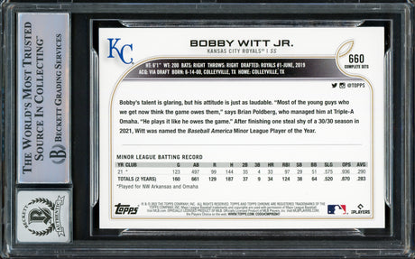 Bobby Witt Jr. Autographed 2022 Topps Complete Base Set Photo Variations Rookie Card #660 Kansas City Royals Auto Grade Gem Mint 10 Beckett BAS Stock #221317