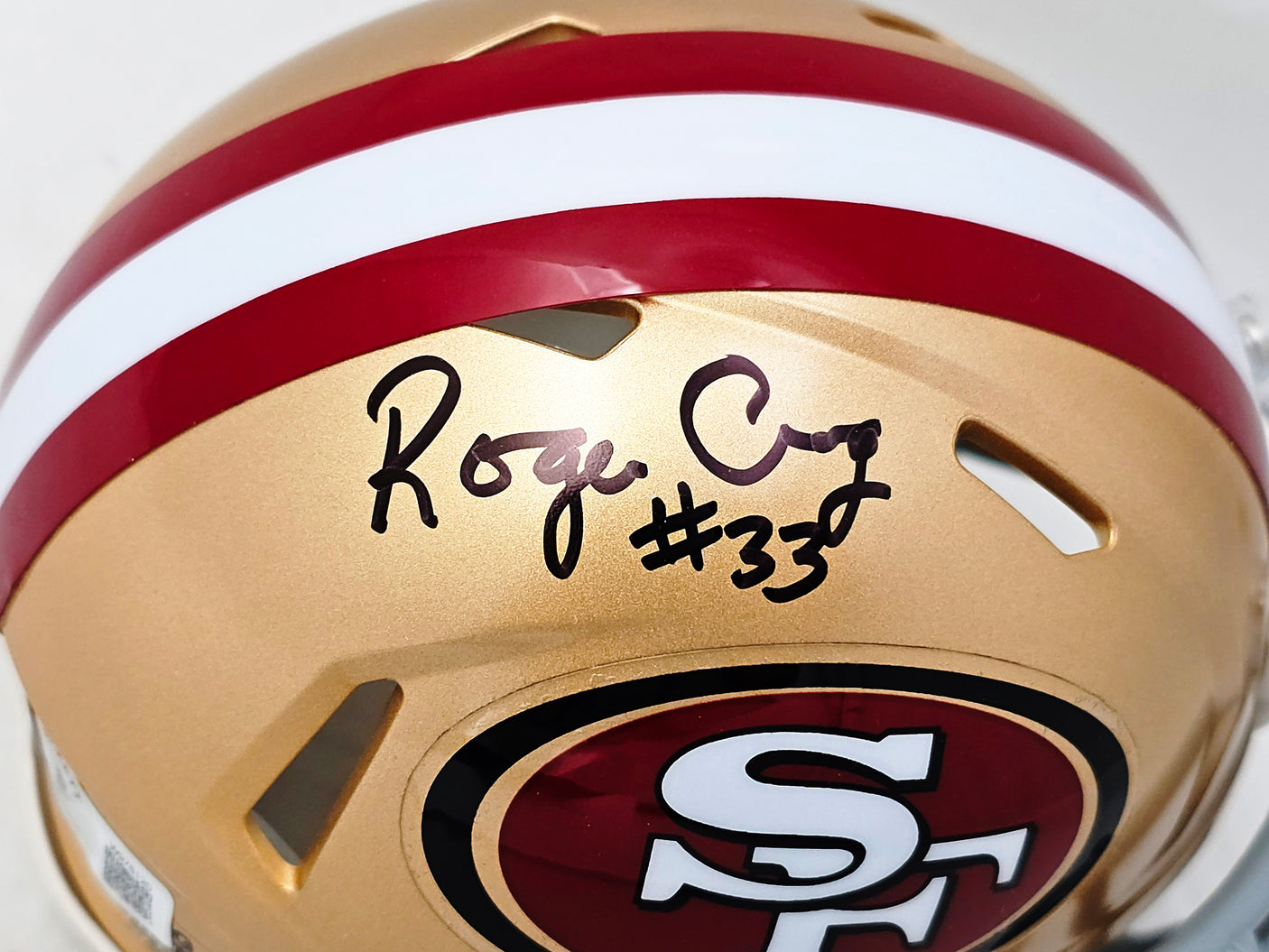 Roger Craig Autographed San Francisco 49ers Gold Speed Mini Helmet Beckett BAS Witness Stock #221284