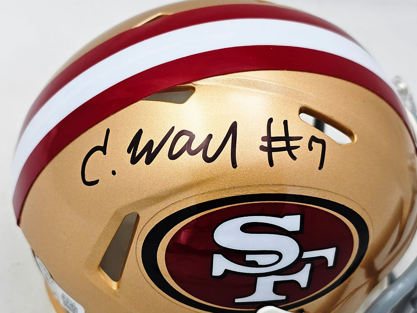 Charvarius Ward Autographed San Francisco 49ers Gold Speed Mini Helmet Beckett BAS QR Stock #221167