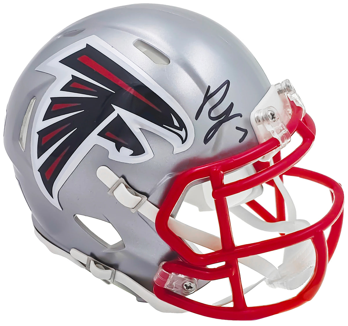 Bijan Robinson Autographed Atlanta Falcons Flash Gray Speed Mini Helmet Beckett BAS Witness Stock #268071