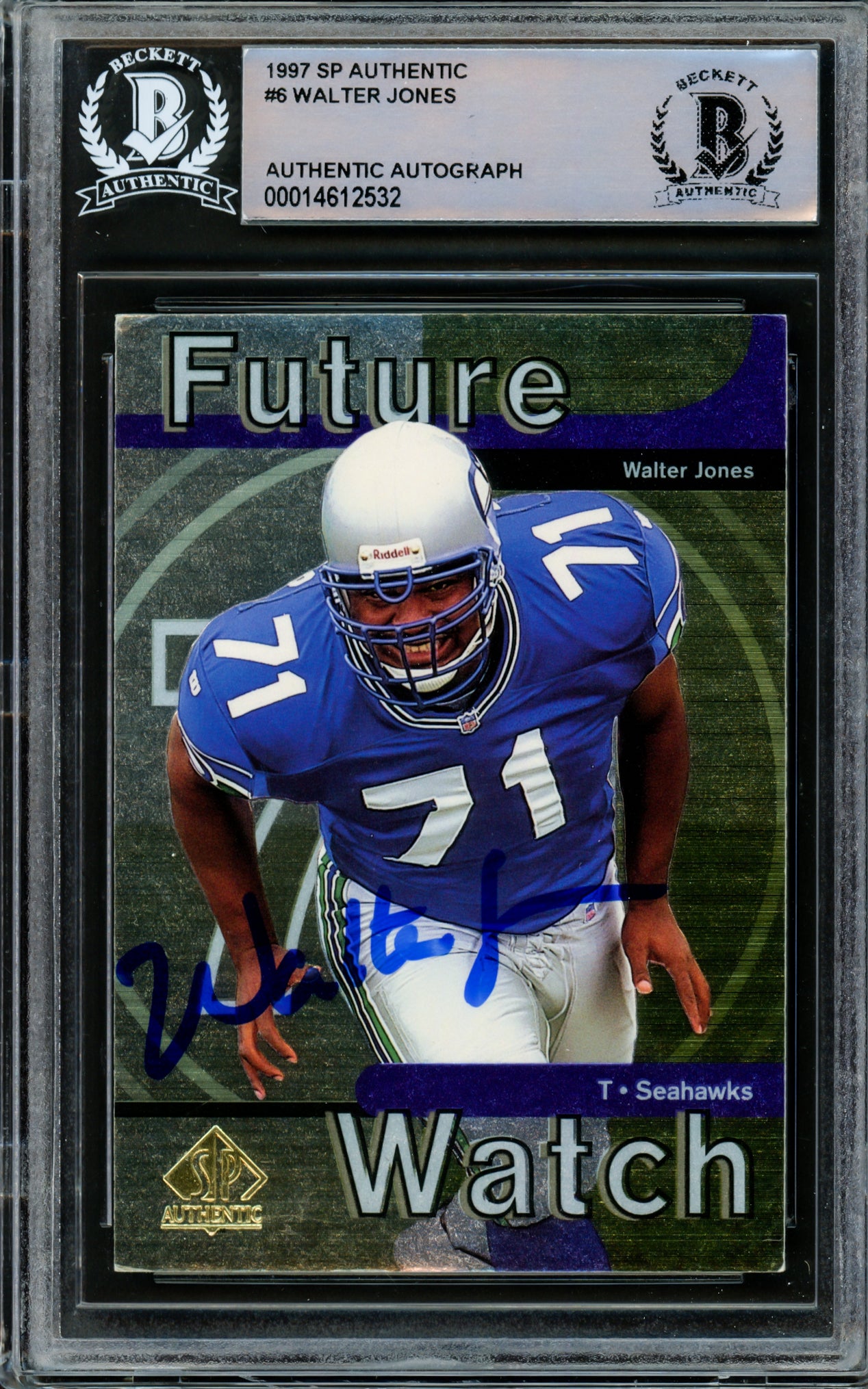 Walter Jones Autographed 1997 Upper Deck SP Rookie Card #6 Seattle Seahawks Beckett BAS #14612532