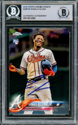 Ronald Acuna Jr. Autographed 2018 Topps Chrome Update Rookie Card #HMT25 Atlanta Braves Beckett BAS #14612556
