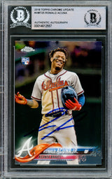 Ronald Acuna Jr. Autographed 2018 Topps Chrome Update Rookie Card #HMT25 Atlanta Braves Beckett BAS #14612557