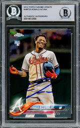 Ronald Acuna Jr. Autographed 2018 Topps Chrome Update Rookie Card #HMT25 Atlanta Braves Beckett BAS #14612558