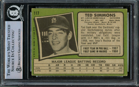 Ted Simmons Autographed 1971 Topps Rookie Card #117 St. Louis Cardinals Beckett BAS #14862604