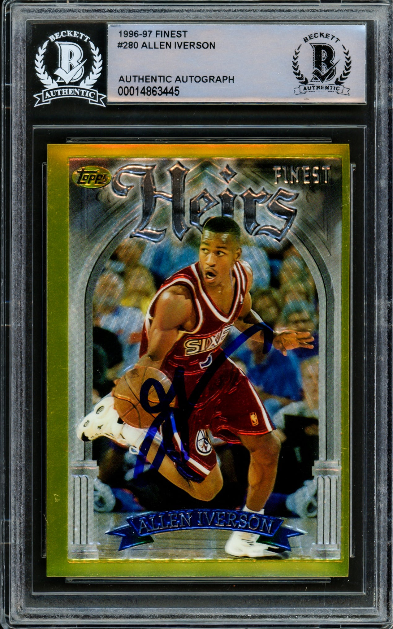 Allen Iverson Autographed 1996-97 Topps Finest Gold Rookie Card #280 Philadelphia 76ers Beckett BAS #14863445