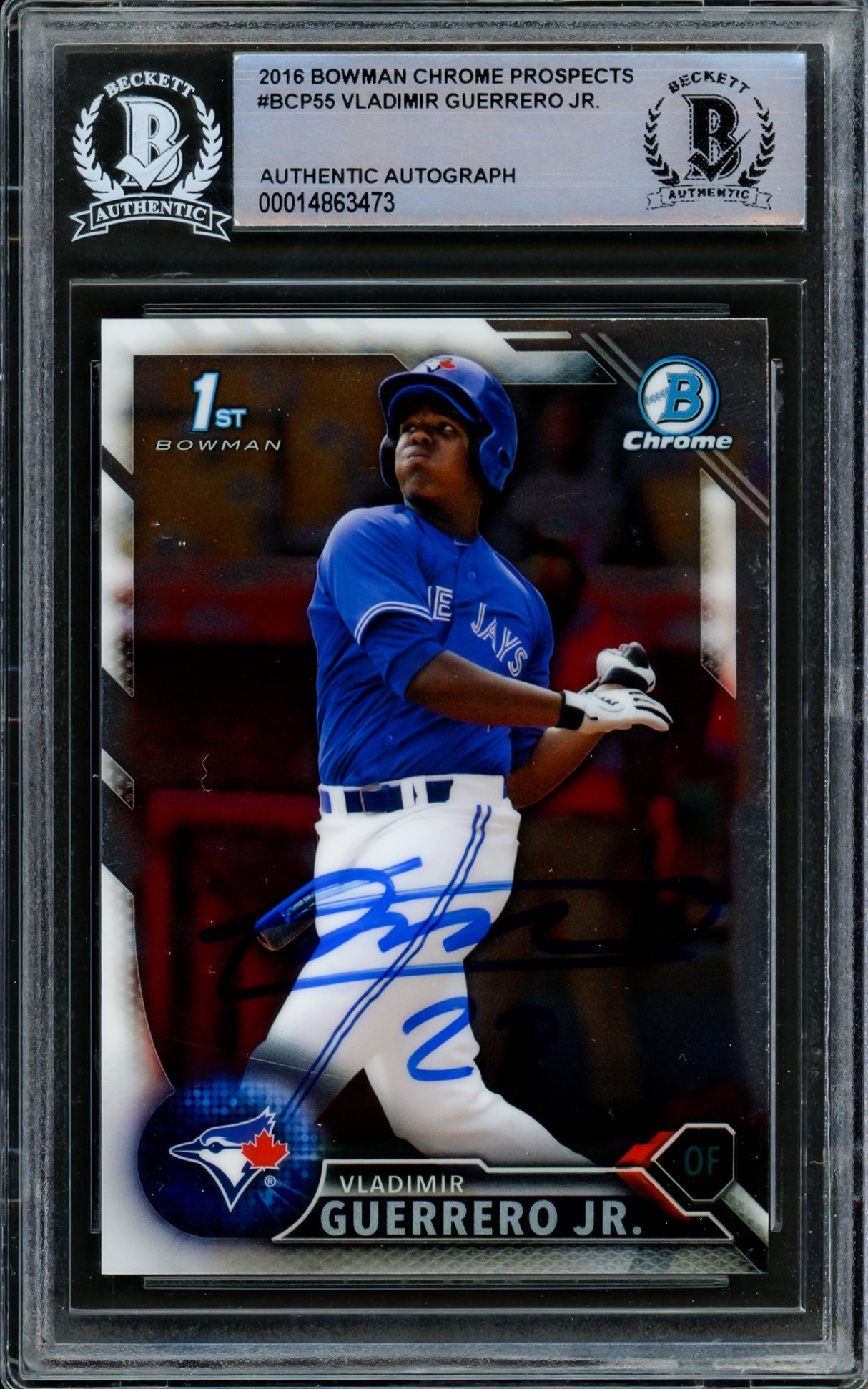 Vladimir Guerrero Jr. Autographed 2016 Bowman Chrome Prospects Rookie Card #BCP55 Toronto Blue Jays Beckett BAS #14863473