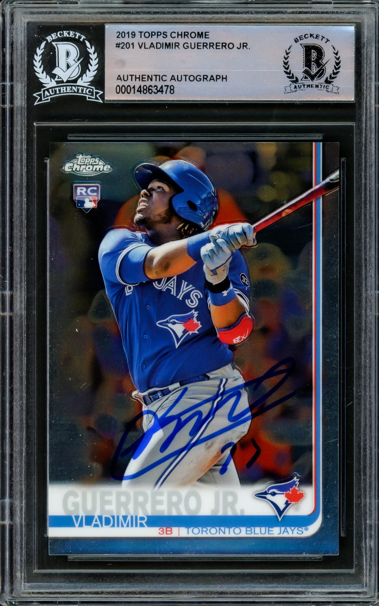 Vladimir Guerrero Jr. Autographed 2019 Topps Chrome Rookie Card #201 Toronto Blue Jays Beckett BAS #14863478