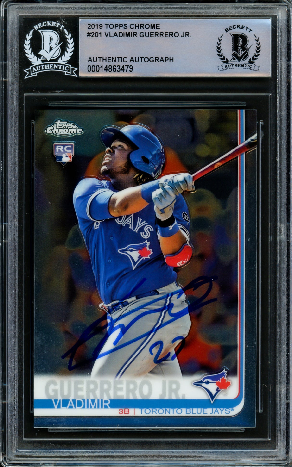Vladimir Guerrero Jr. Autographed 2019 Topps Chrome Rookie Card #201 Toronto Blue Jays Beckett BAS #14863479