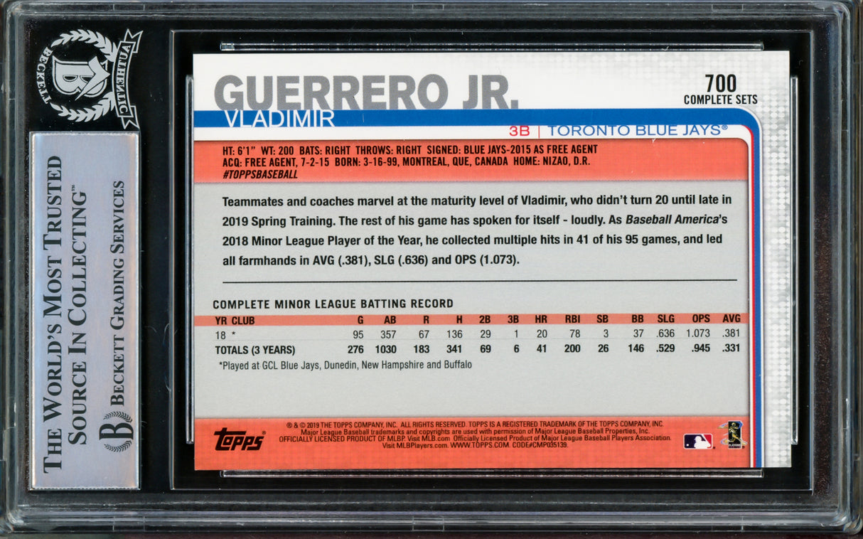 Vladimir Guerrero Jr. Autographed 2019 Topps Complete Set Variation Rookie Card #700D Toronto Blue Jays Beckett BAS #14863555