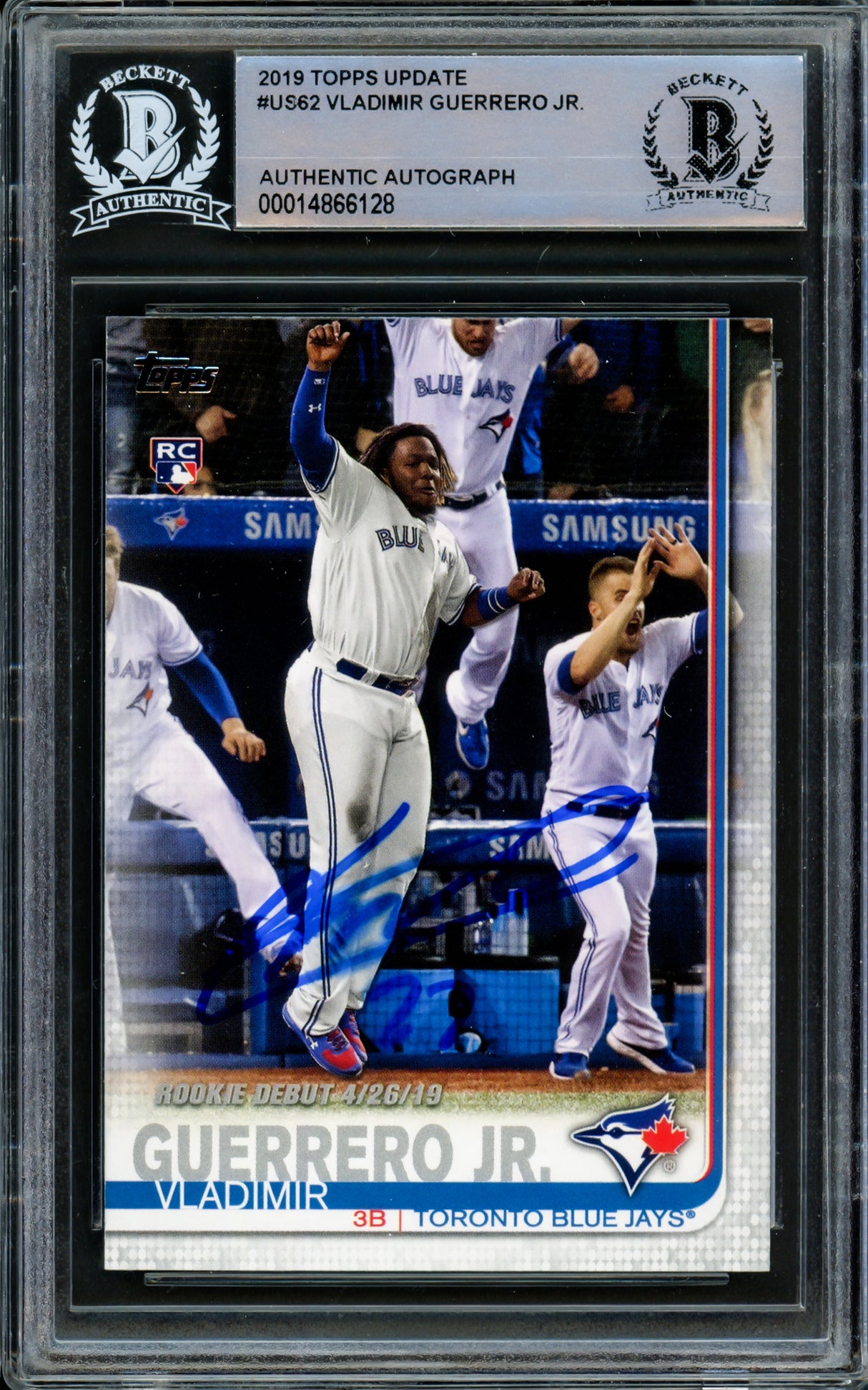 Vladimir Guerrero Jr. Autographed 2019 Topps Update Rookie Card #US62 Toronto Blue Jays (Smudged) Beckett BAS #14866128