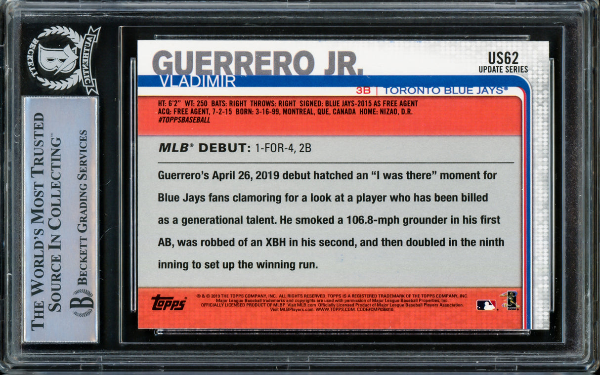 Vladimir Guerrero Jr. Autographed 2019 Topps Update Rookie Card #US62 Toronto Blue Jays (Smudged) Beckett BAS #14866128