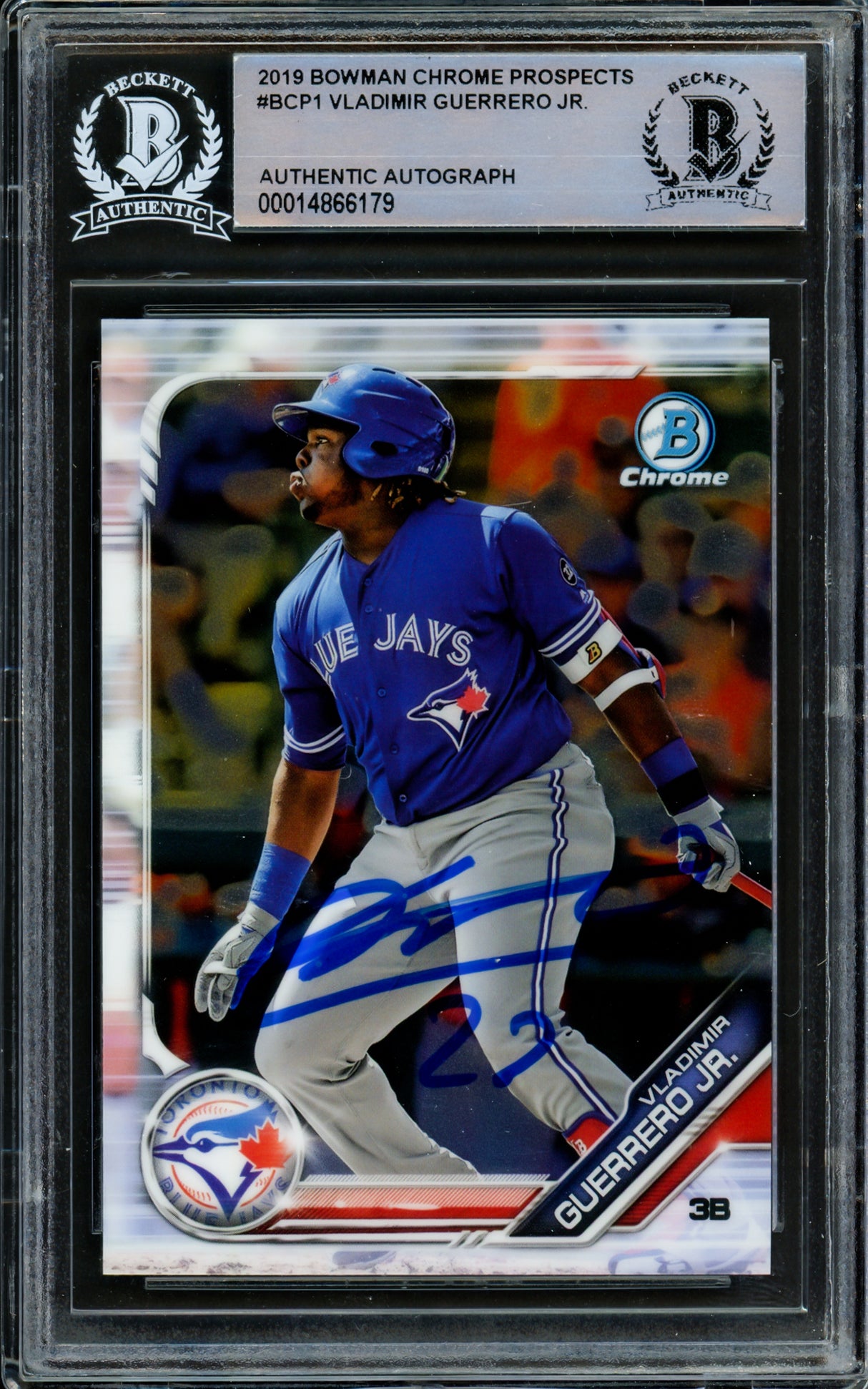 Vladimir Guerrero Jr. Autographed 2019 Bowman Chrome Prospects Rookie Card #BCP-1 Toronto Blue Jays Beckett BAS #14866179