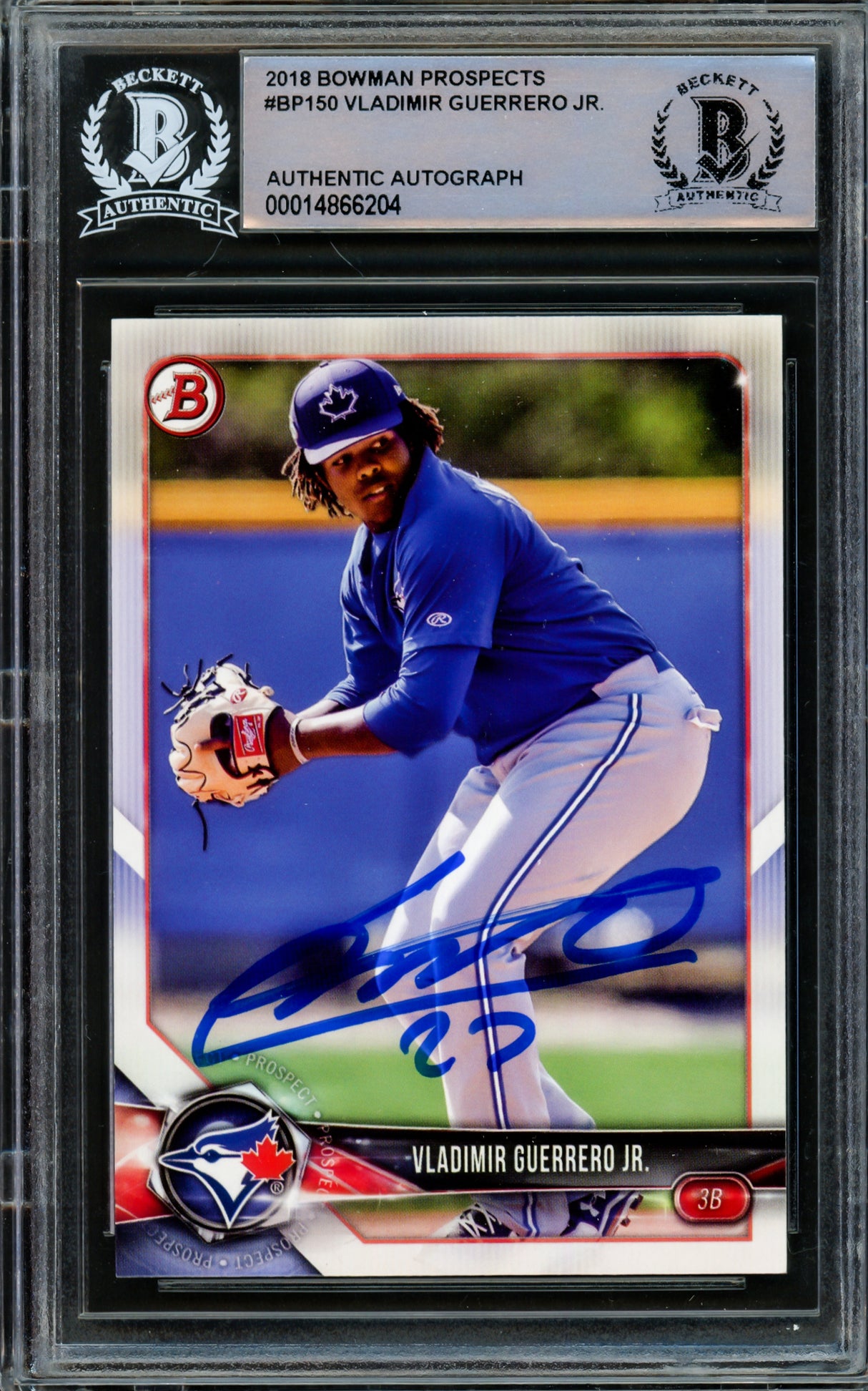 Vladimir Guerrero Jr. Autographed 2018 Bowman Prospects Rookie Card #BP150 Toronto Blue Jays Beckett BAS #14866204